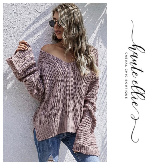 Haute Ellie Sweaters - Hamden- Oversized Fit V-Neck Sweater